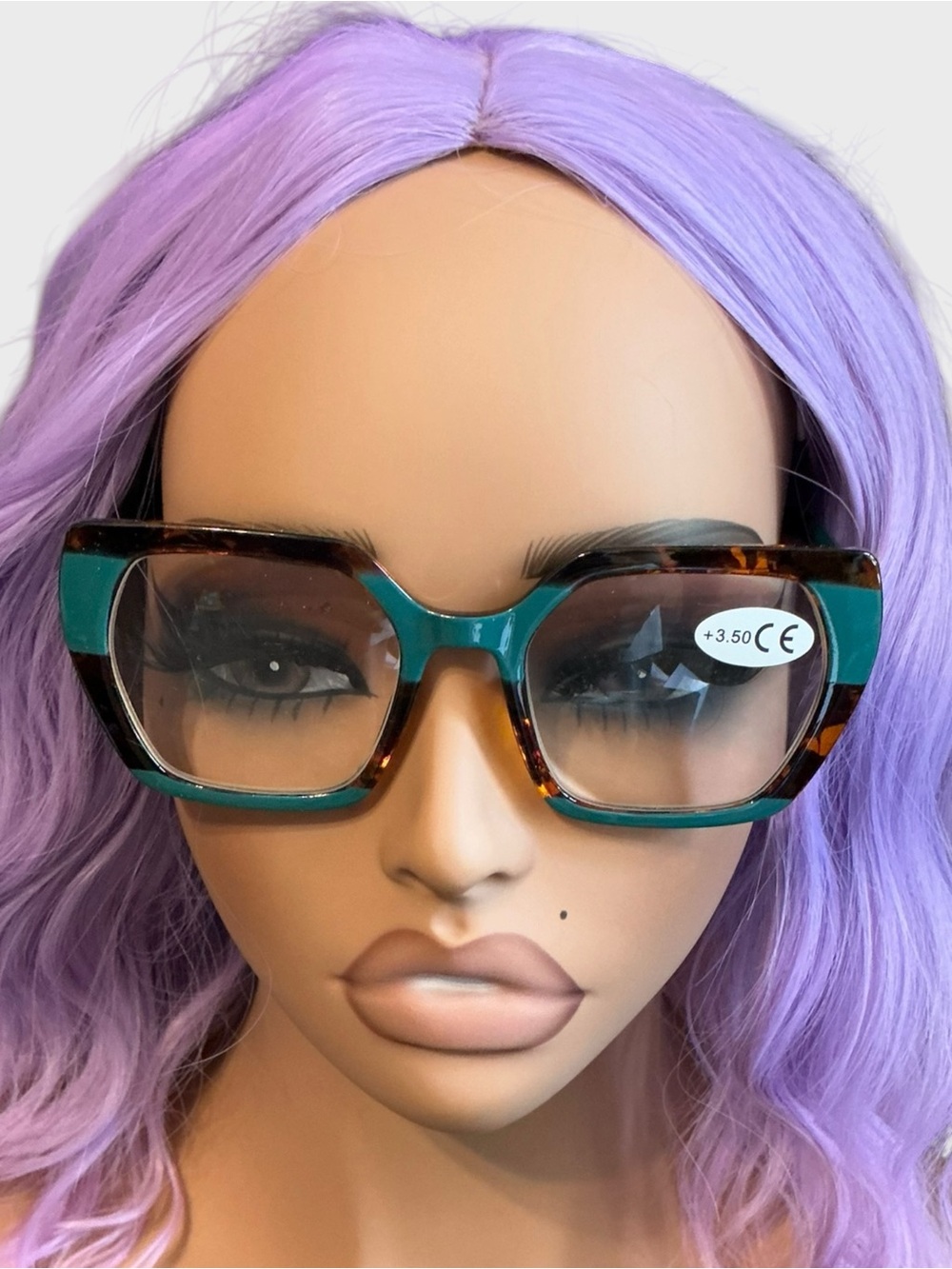 Oversized Colorblock Cat Eye Reading Glasses Teal Leopard +3.50 NWT